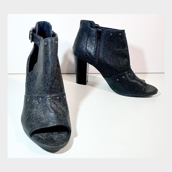 Studded Ankle Boots Sz 9 Simply Vera Faux‎ Leather Peep-Toe Goth Boho Moto Style - Picture 3 of 11